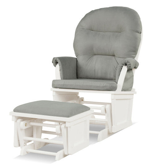 Wood Baby Glider and Ottoman Cushion Set with Padded Armrests for Nursing-Light Gray - Color: Light Gray