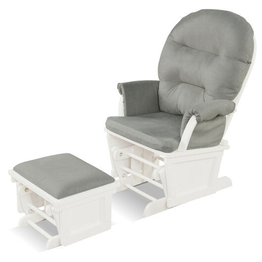 Wood Baby Glider and Ottoman Cushion Set with Padded Armrests for Nursing-Light Gray - Color: Light Gray