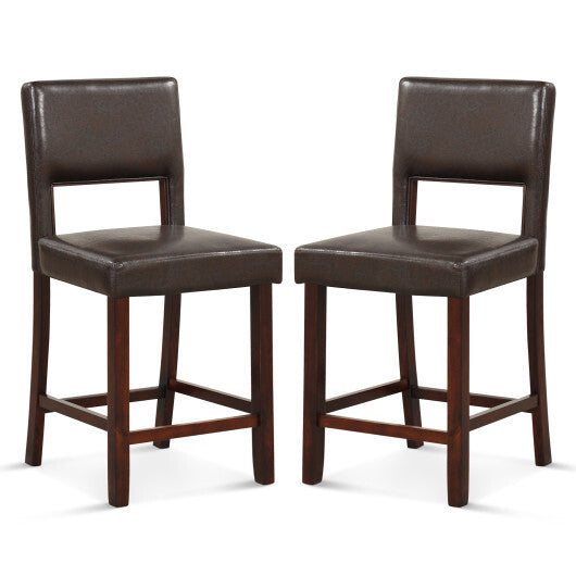 2 Piece Bar Chair Set with Hollowed Back and Rubber Wood Legs-Brown - Color: Brown