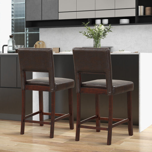 2 Piece Bar Chair Set with Hollowed Back and Rubber Wood Legs-Brown - Color: Brown