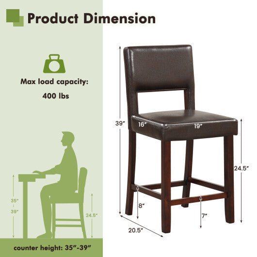 2 Piece Bar Chair Set with Hollowed Back and Rubber Wood Legs-Brown - Color: Brown