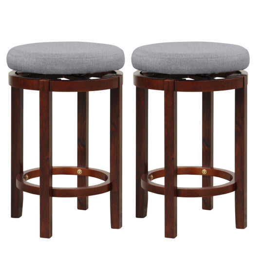 2 Pieces 26 Inch Counter Height Swivel Stool Set with Padded Cushion-Gray - Color: Gray