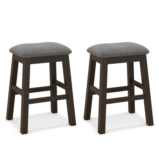 2 Piece 24.5 Inch Counter Height Bar Stool Set with Padded Seat-Gray - Color: Gray