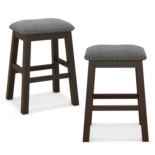 2 Piece 24.5 Inch Counter Height Bar Stool Set with Padded Seat-Gray - Color: Gray