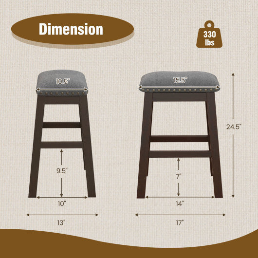 2 Piece 24.5 Inch Counter Height Bar Stool Set with Padded Seat-Gray - Color: Gray