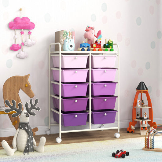 10-Drawer Rolling Storage Cart-Purple - Color: Purple