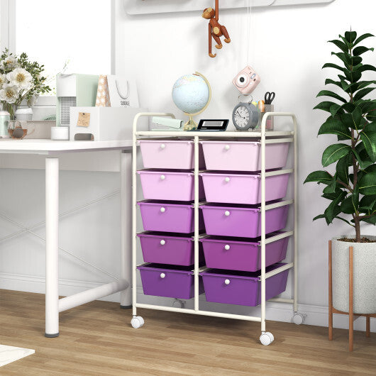 10-Drawer Rolling Storage Cart-Purple - Color: Purple