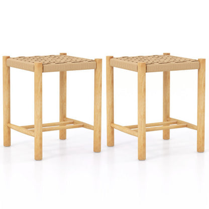 Dining Stool Set of 2 with Rubber Wood Frame-Natural - Color: Natural