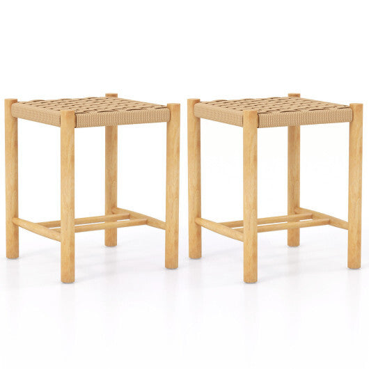 Dining Stool Set of 2 with Rubber Wood Frame-Natural - Color: Natural