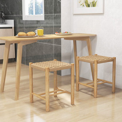 Dining Stool Set of 2 with Rubber Wood Frame-Natural - Color: Natural