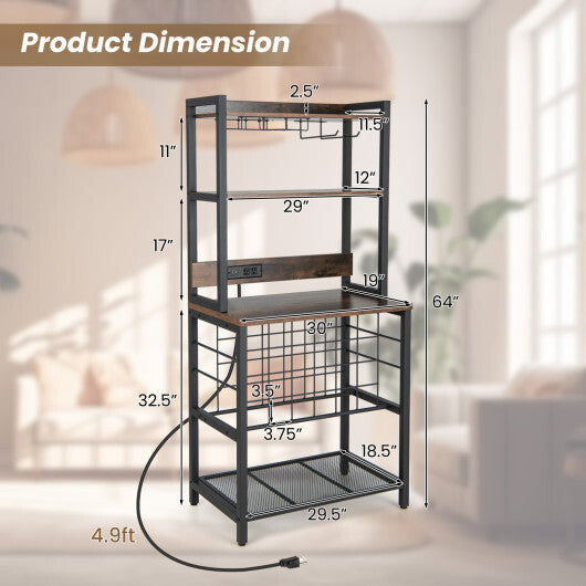 Wine Bar Cabinet Wine Rack with 4 Tier Storage Shelves and Glass Holders-Brown - Color: Brown - Size: 4-Tier