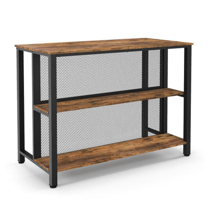 36 Inch 3-Tier Bar Table with Storage Metal Frame Adjustable Foot Pads for Dining Room-Rustic Brown - Color: Rustic Brown