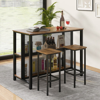 36 Inch 3-Tier Bar Table with Storage Metal Frame Adjustable Foot Pads for Dining Room-Rustic Brown - Color: Rustic Brown