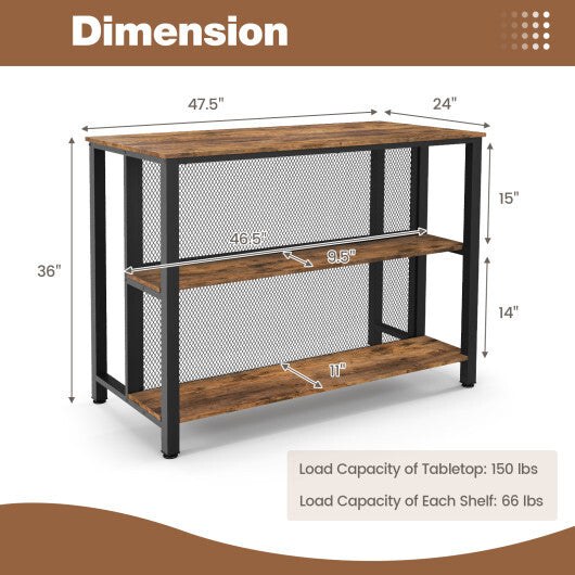 36 Inch 3-Tier Bar Table with Storage Metal Frame Adjustable Foot Pads for Dining Room-Rustic Brown - Color: Rustic Brown