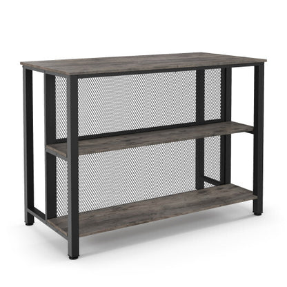 36 Inch 3-Tier Bar Table with Storage Metal Frame Adjustable Foot Pads for Dining Room-Gray - Color: Gray