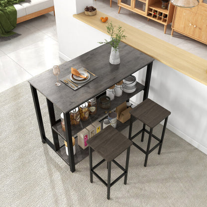 36 Inch 3-Tier Bar Table with Storage Metal Frame Adjustable Foot Pads for Dining Room-Gray - Color: Gray