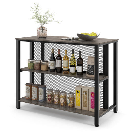 36 Inch 3-Tier Bar Table with Storage Metal Frame Adjustable Foot Pads for Dining Room-Gray - Color: Gray