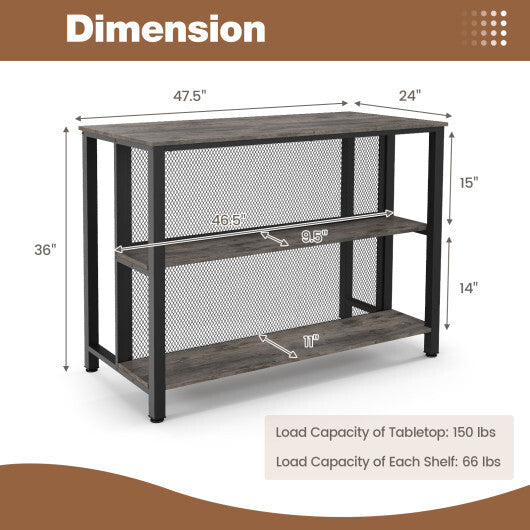 36 Inch 3-Tier Bar Table with Storage Metal Frame Adjustable Foot Pads for Dining Room-Gray - Color: Gray