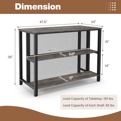 36 Inch 3-Tier Bar Table with Storage Metal Frame Adjustable Foot Pads for Dining Room-Gray - Color: Gray