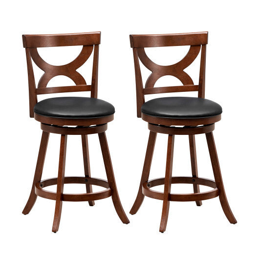 24 Inch Swivel Bar Stools Set of 2 with Soft Cushion and Elegant Hollow Backrest - Color: Rustic Brown - Size: 24 inches