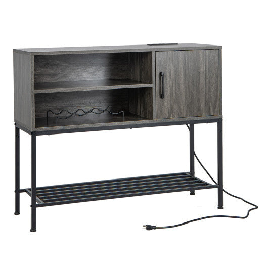 Buffet Sideboard Coffee Bar Cabinet with Power Outlets and USB Ports-Gray - Color: Gray