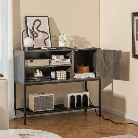 Buffet Sideboard Coffee Bar Cabinet with Power Outlets and USB Ports-Gray - Color: Gray