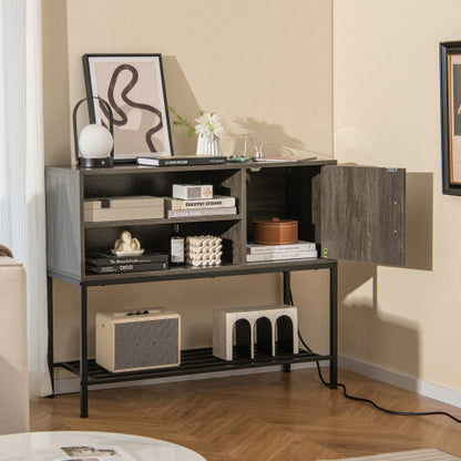 Buffet Sideboard Coffee Bar Cabinet with Power Outlets and USB Ports-Gray - Color: Gray