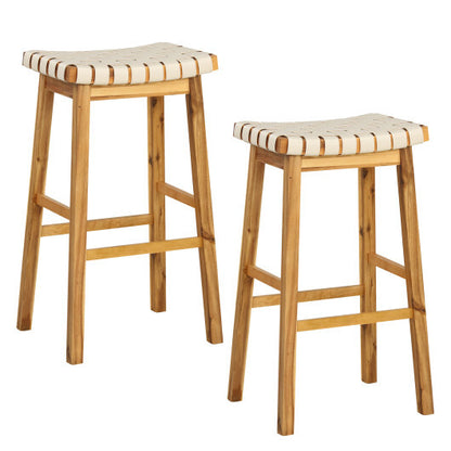 Faux PU Leather Bar Stools Set of 2 with Woven Curved Seat Natural-31 inches - Color: Natural - Size: 31 inches