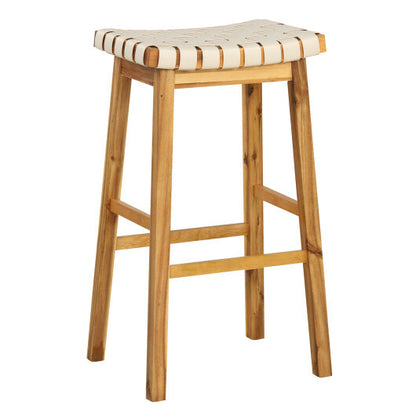 Faux PU Leather Bar Stools Set of 2 with Woven Curved Seat Natural-31 inches - Color: Natural - Size: 31 inches