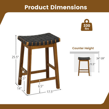 Faux PU Leather Bar Height Stools Set of 2 with Woven Curved Seat-25 Inches - Size: 25 inches