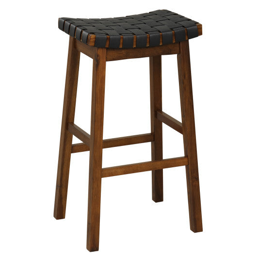 Faux PU Leather Bar Height Stools Set of 2 with Woven Curved Seat-29 Inches - Size: 29 inches