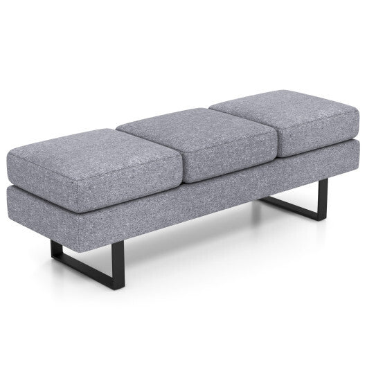 Waiting Room Bench Seating Long Bench with Metal Frame Leg-Gray - Color: Gray