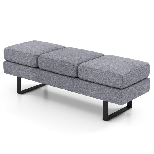 Waiting Room Bench Seating Long Bench with Metal Frame Leg-Gray - Color: Gray