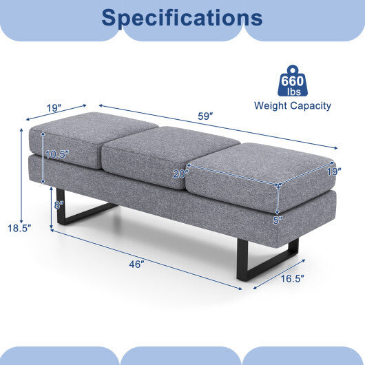 Waiting Room Bench Seating Long Bench with Metal Frame Leg-Gray - Color: Gray