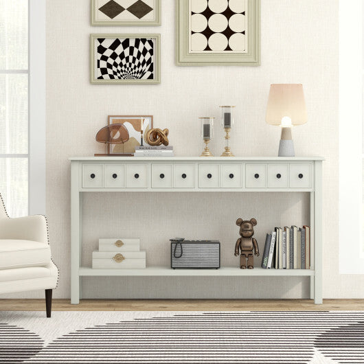 60 Inch Long Sofa Table with 4 Drawers and Open Shelf for Living Room-White - Color: Cream White