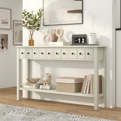 60 Inch Long Sofa Table with 4 Drawers and Open Shelf for Living Room-White - Color: Cream White