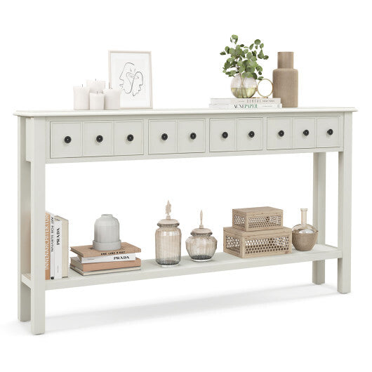 60 Inch Long Sofa Table with 4 Drawers and Open Shelf for Living Room-White - Color: Cream White