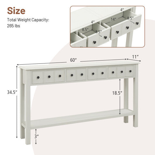 60 Inch Long Sofa Table with 4 Drawers and Open Shelf for Living Room-White - Color: Cream White