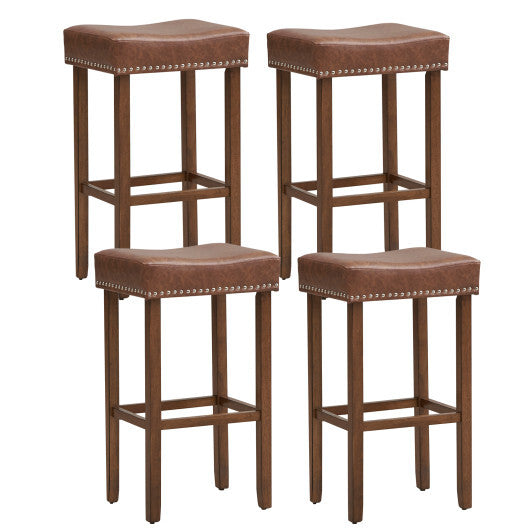 Upholstered Bar Stools Set of 2 with Footrests for Counter-Brown - Color: Brown - Size: 29.5 inches