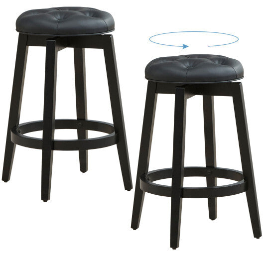 360? Swivel Upholstered Rubberwood Frame Bar Stool Set of 2 with Footrest-24 inches - Color: Black - Size: 24 inches