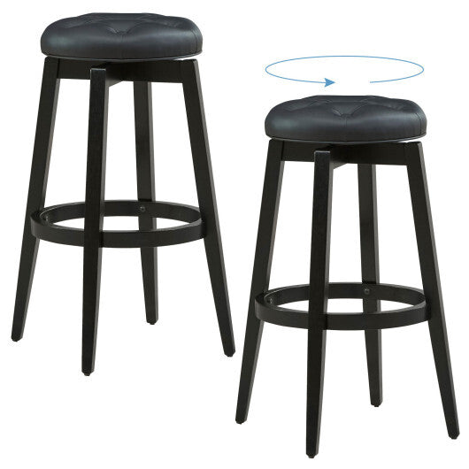 360? Swivel Upholstered Rubberwood Frame Bar Stool Set of 2 with Footrest-29 inches - Size: 29 inches