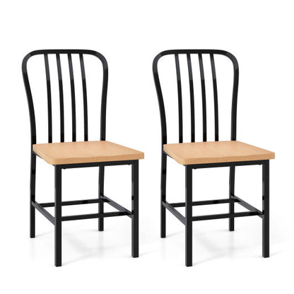 Armless Spindle Back Dining Chair Set of 2 with Ergonomic Seat-Black - Color: Black