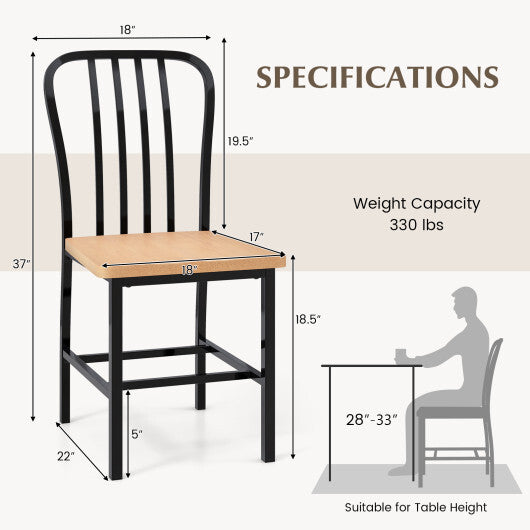 Armless Spindle Back Dining Chair Set of 2 with Ergonomic Seat-Black - Color: Black