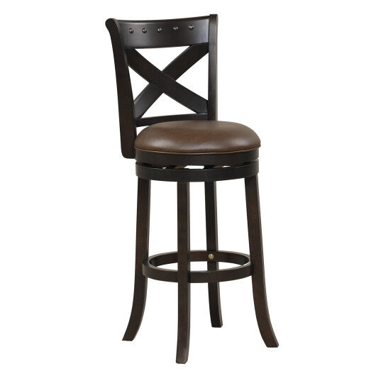 31 Inch Swivel Bar Stool with Curved Backrest PU Leather Seat and Footrest-31 inches - Color: Brown - Size: 31 inches