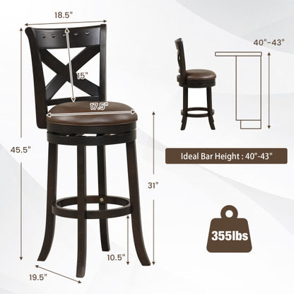 31 Inch Swivel Bar Stool with Curved Backrest PU Leather Seat and Footrest-31 inches - Color: Brown - Size: 31 inches