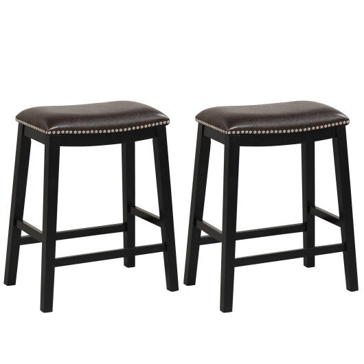 26 Inch Counter Height Bar Stool Set of 2 with Upholstered Seat-Brown - Color: Brown