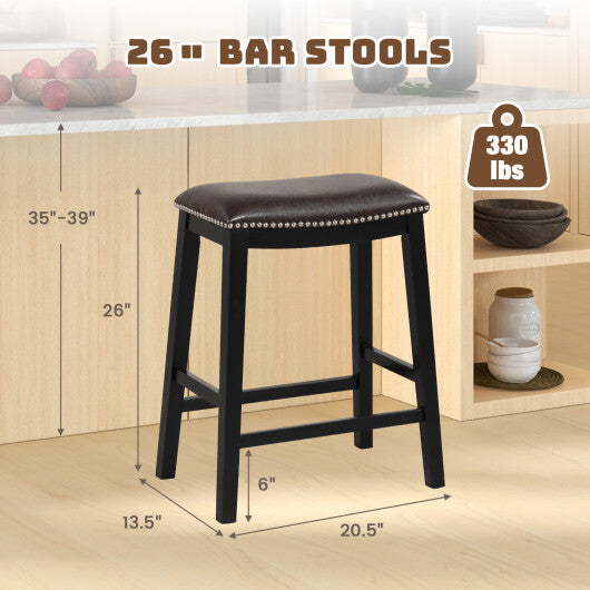 26 Inch Counter Height Bar Stool Set of 2 with Upholstered Seat-Brown - Color: Brown