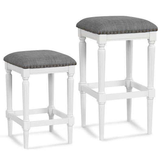 3 Heights Square Saddle Stool Set of 2 with Footrests and Padded Seats-Gray - Color: Gray