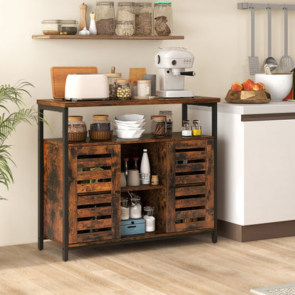 Buffet Cabinet Industrial Sideboard Storage Cabinet with Push-to-Open Slatted Door and 3 Adjustable Shelves-Rustic Brown - Color: Rustic Brown