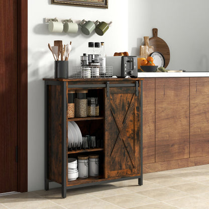 32 Inch Farmhouse Sideboard Buffet Cabinet with Sliding Barn Door and Adjustable Shelves-Rustic Brown - Color: Rustic Brown